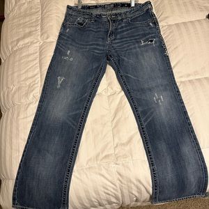 Affliction Blake jeans with cool rips and worn fray hem